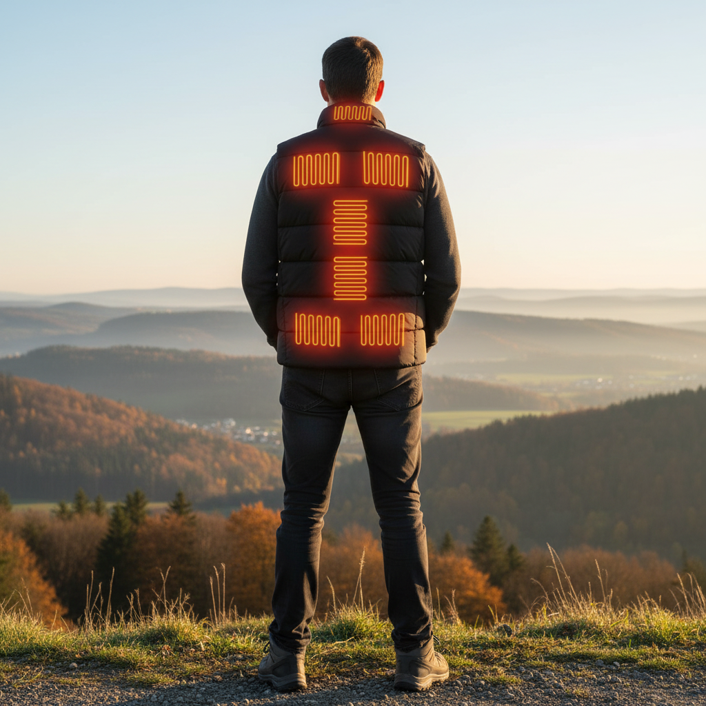 Tył kamizelki z zaznaczonymi strefami grzania