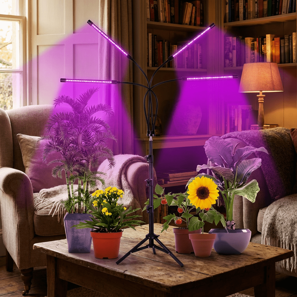 Lampa UV do roślin w domowym wnętrzu