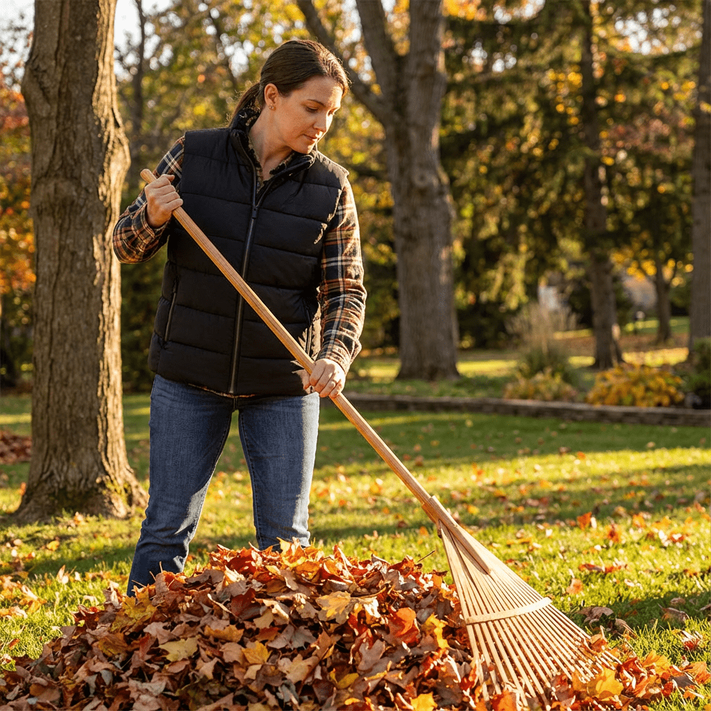 Kobieta pracująca w ogrodzie w kamizelce grzewczej