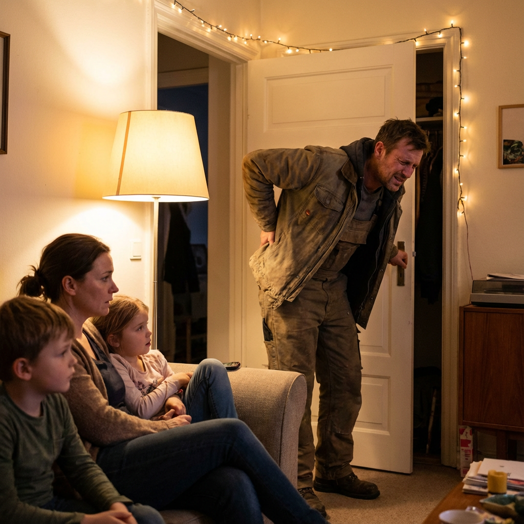 Zmęczona osoba po pracy, zimowe otoczenie