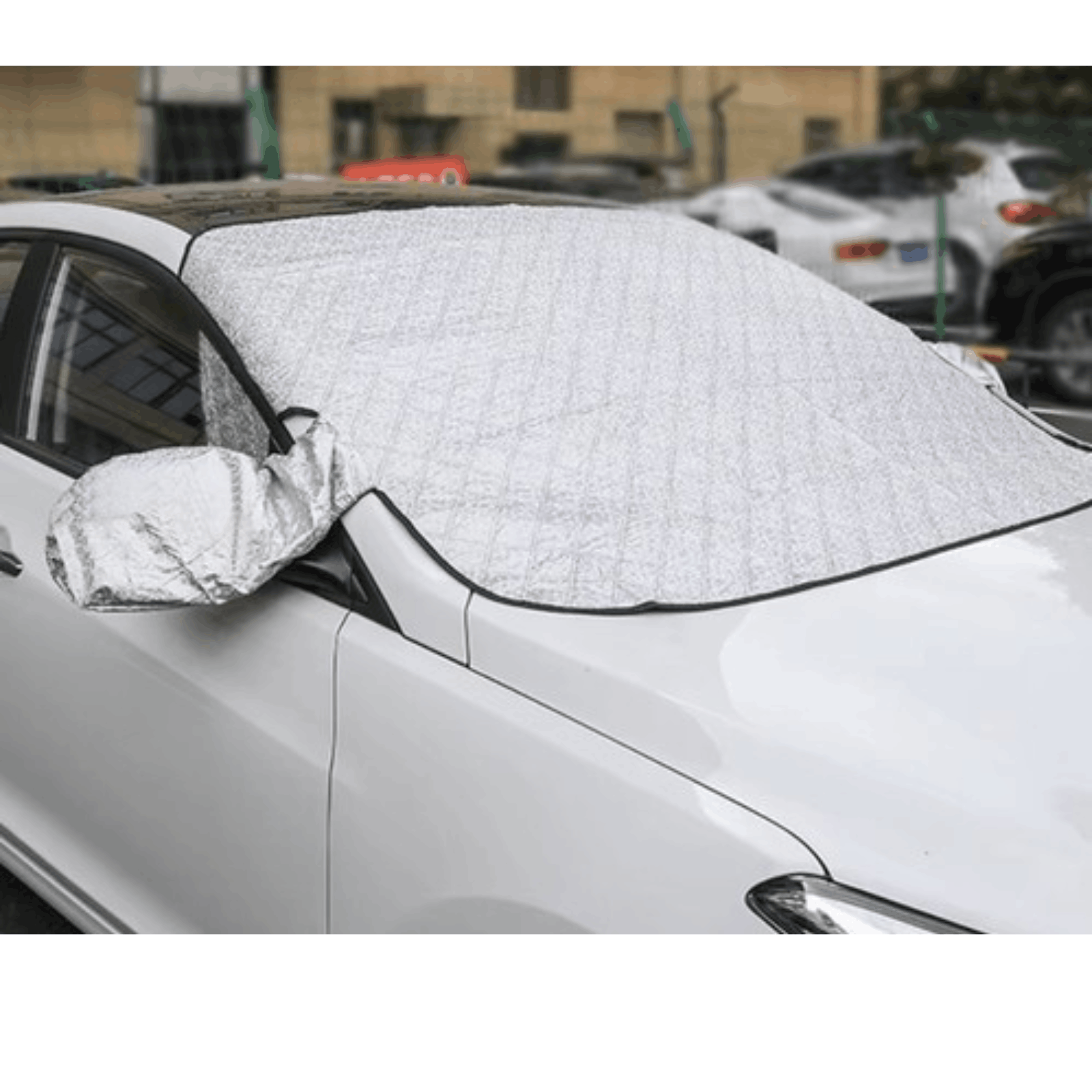 Magnetyczna osłona na przednią szybę zamontowana na samochodzie