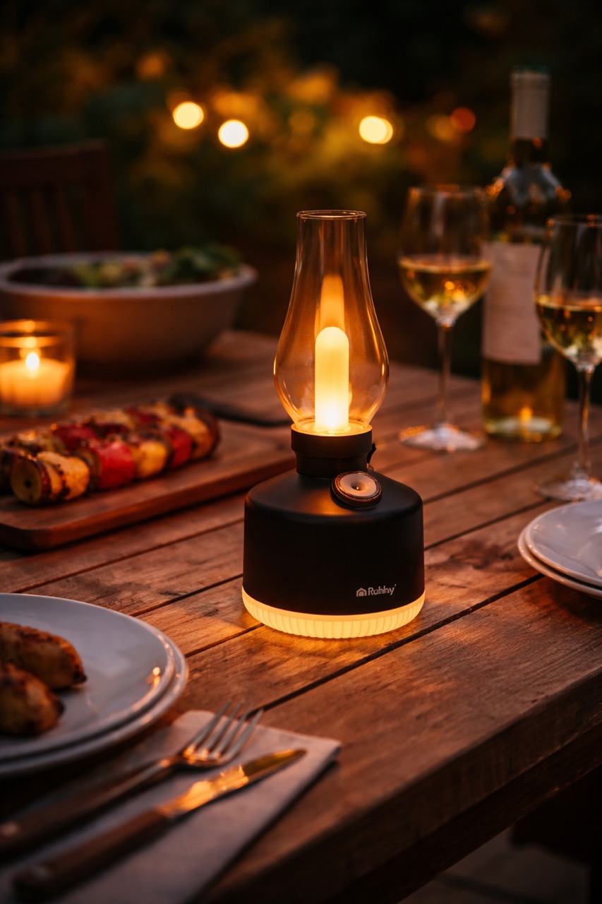 Lampka Aive na stole podczas letniego wieczoru