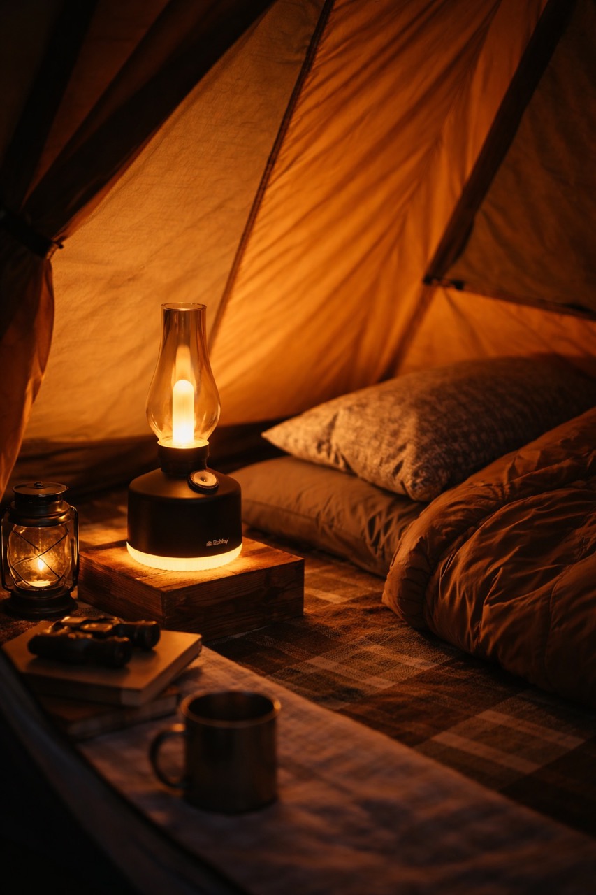 Lampka Aive oświetlająca wnętrze namiotu