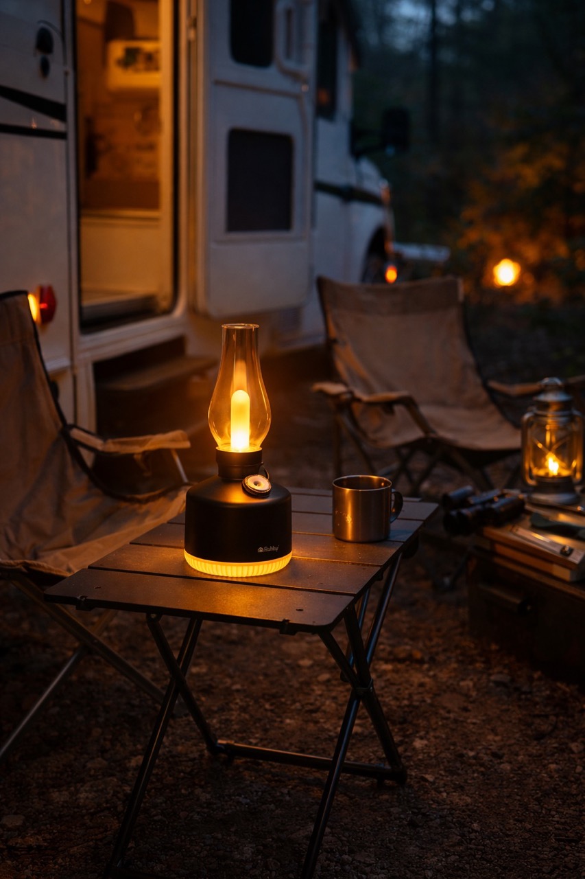 Lampka Aive na kampingu przy kamperze